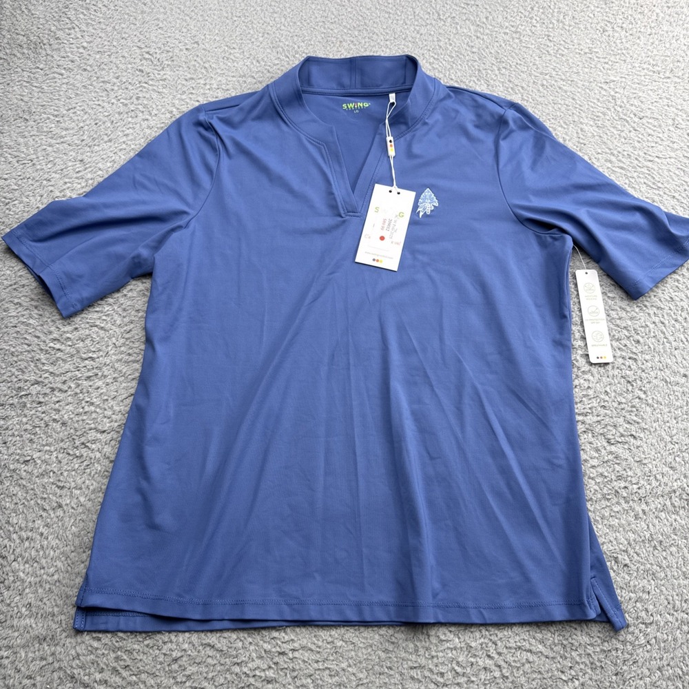 SWING CONTROL Polo Golf Top Shirt Womens Large Blue S/S Mock Pickleball Tennis